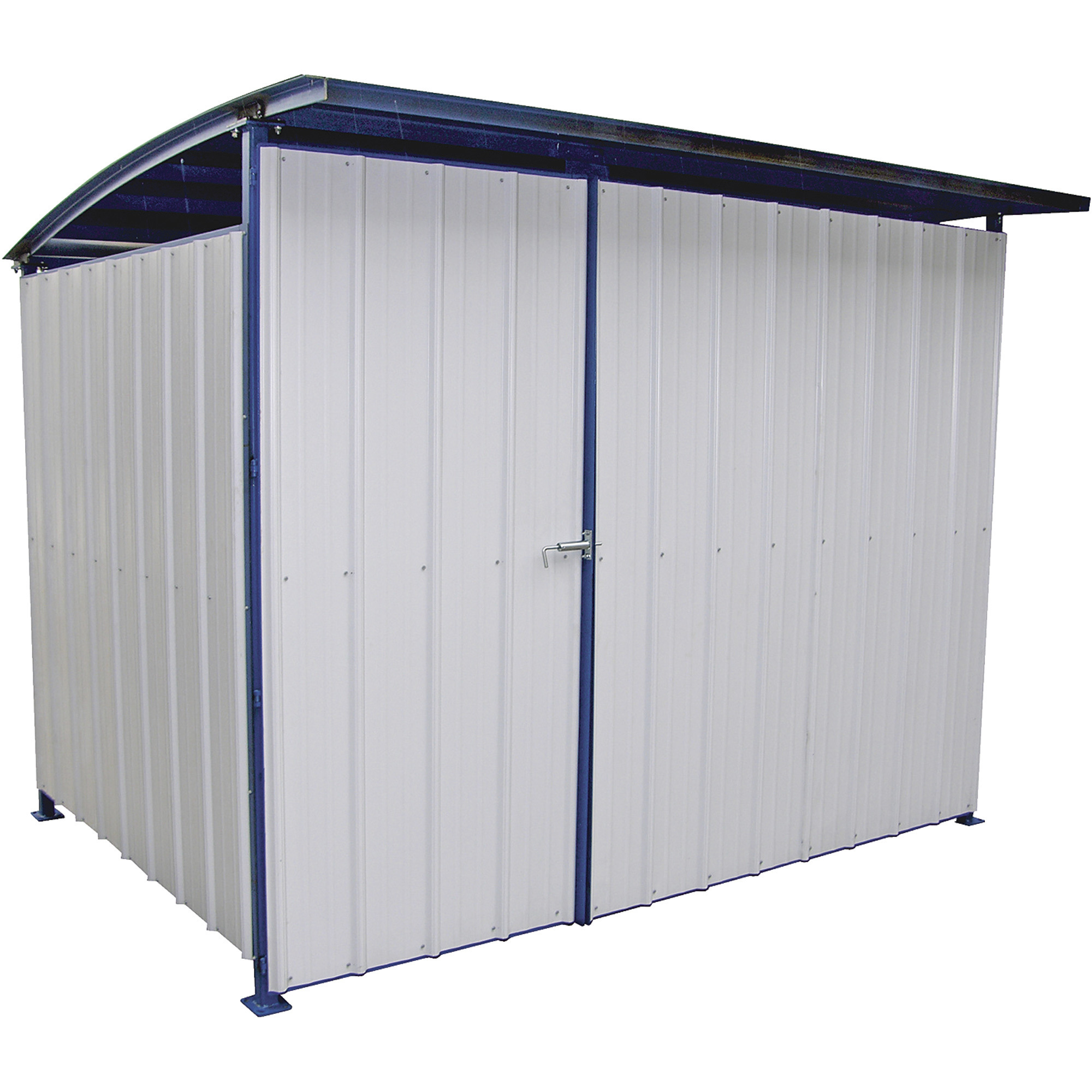 Vestil Multi-Duty Storage Shed - 96in.L x 120in.W x 80in.H, Heavy-Duty Welded Steel, Powder-Coat Finish, Blue and White, Model# MDS-96-DR